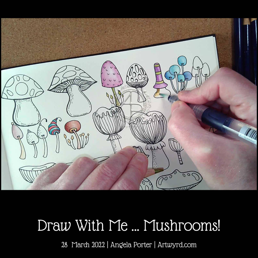 Draw With Me… Fungi and other organic things. An idea for a sketchbook page  – Angela Porter